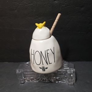 RAE DUNN “Honey" Bee Symbol Honey Pot With Wooden Dipper